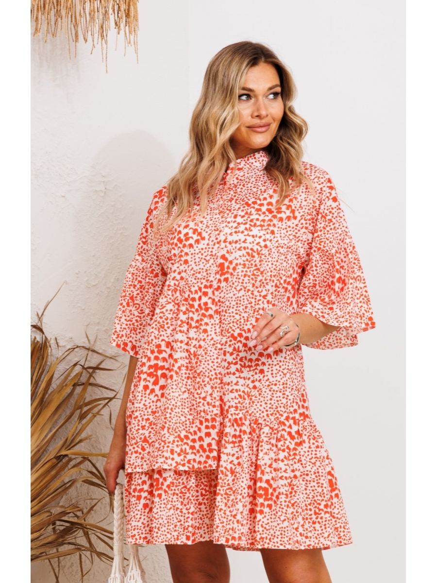 Платье 1235 абстрактный принт молочно-оранжевый 7421₽