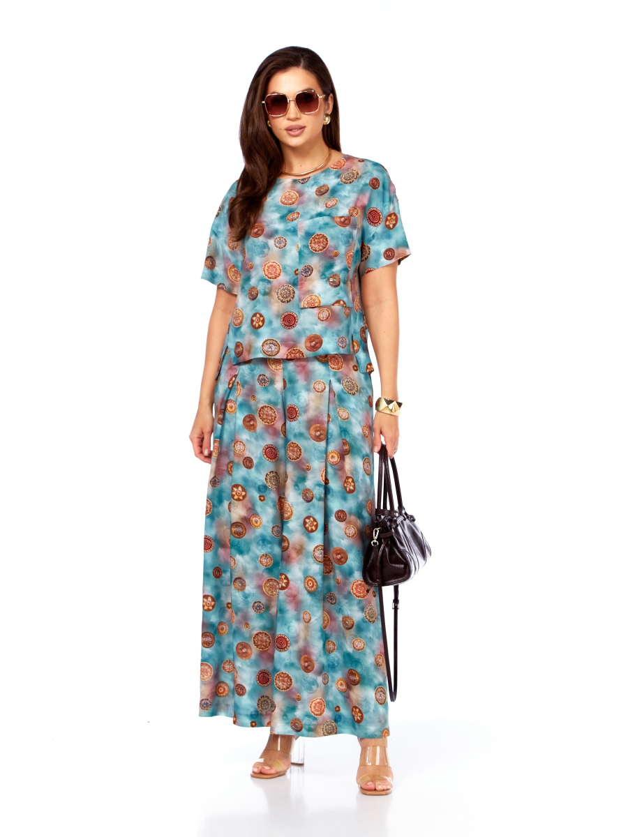 Брючные костюмы 241120 нежно голубой с рисунком 6984₽