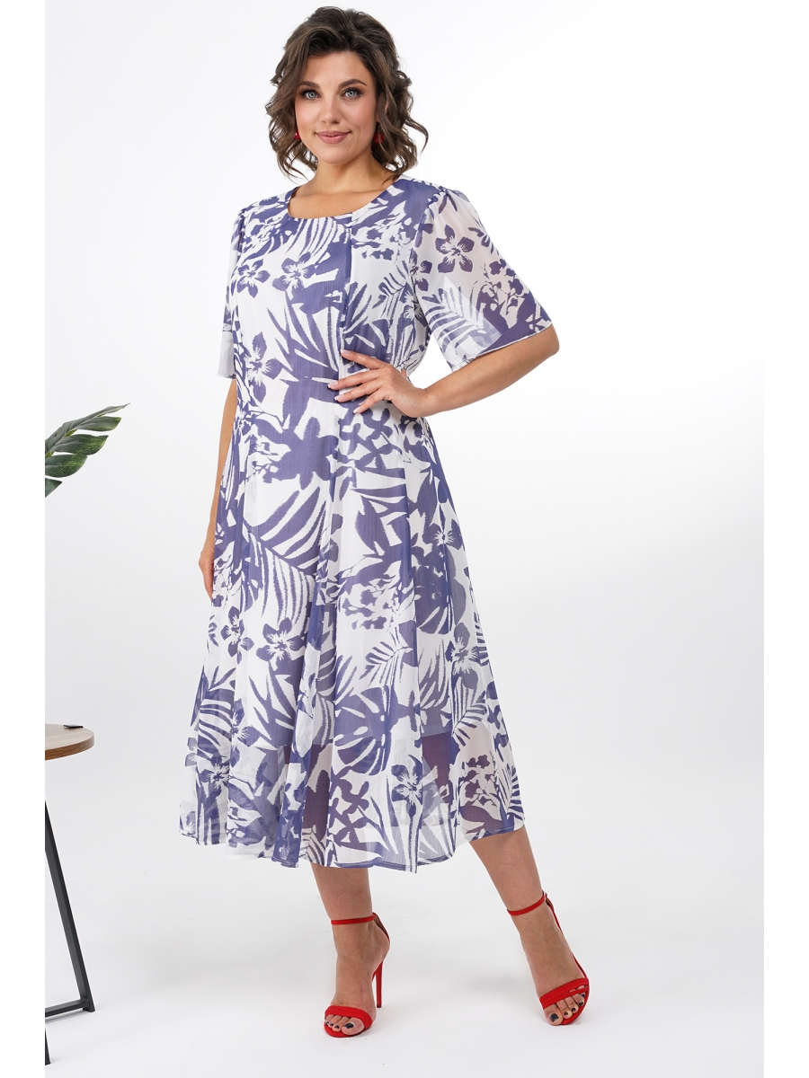 Платье 2373 синие цветы на белом