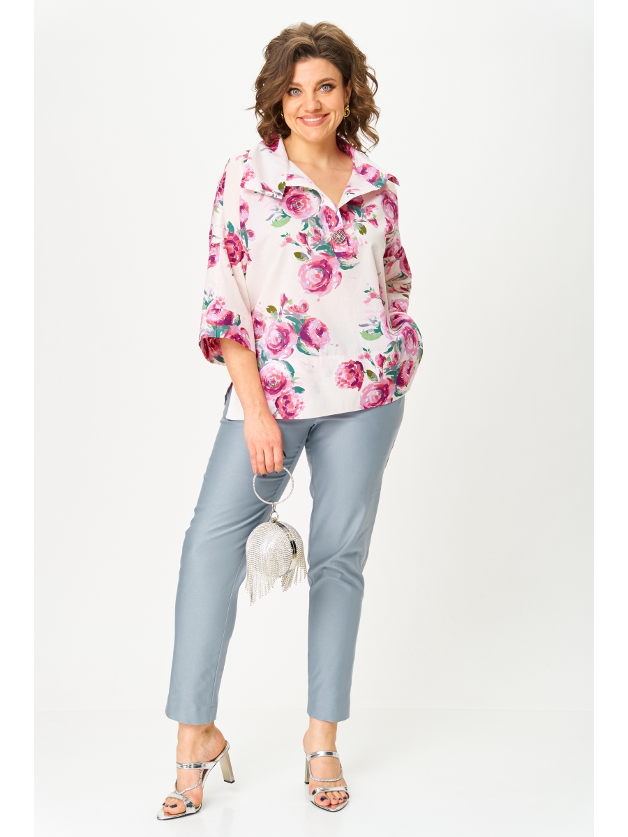 Брючные костюмы 1412 цветочный принт серый 8721₽