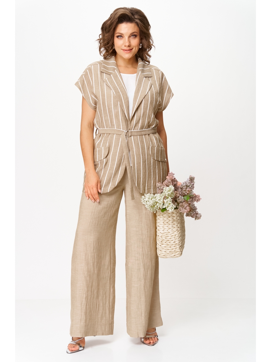 Брючные костюмы 1429 бежевый белый полоска 8798₽