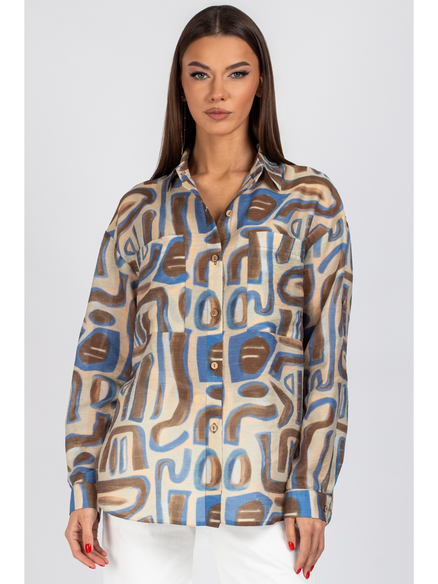 Блузка 725 бежевыйкоричневыйголубой 5966₽