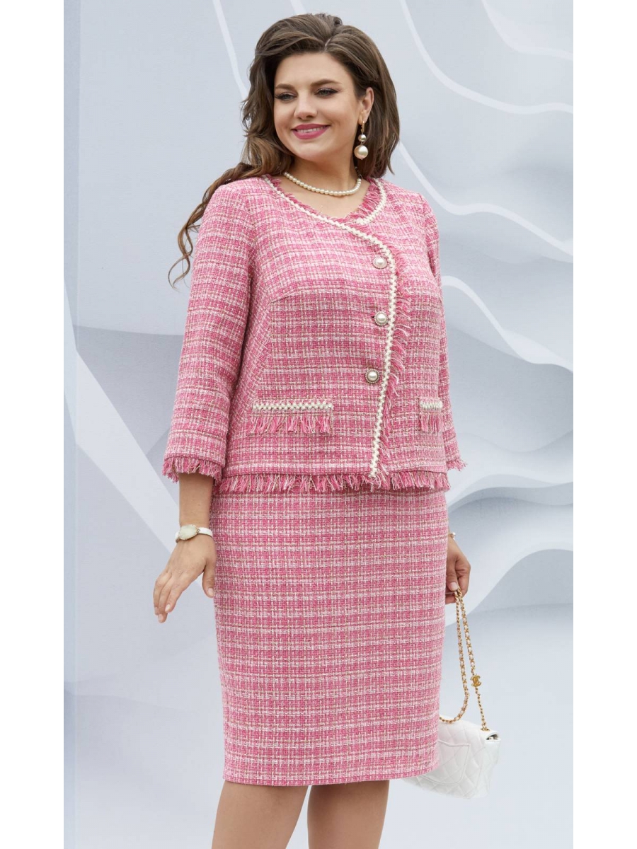 Юбочные костюмы 22683 диз клетка меланж розовый 13095₽