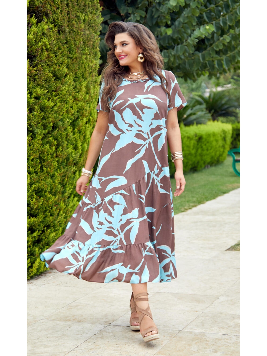 Платье 24923 коричневыйголубой принт 10826₽