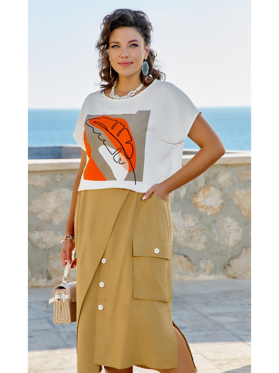 Юбочные костюмы 24103 белый+песочный