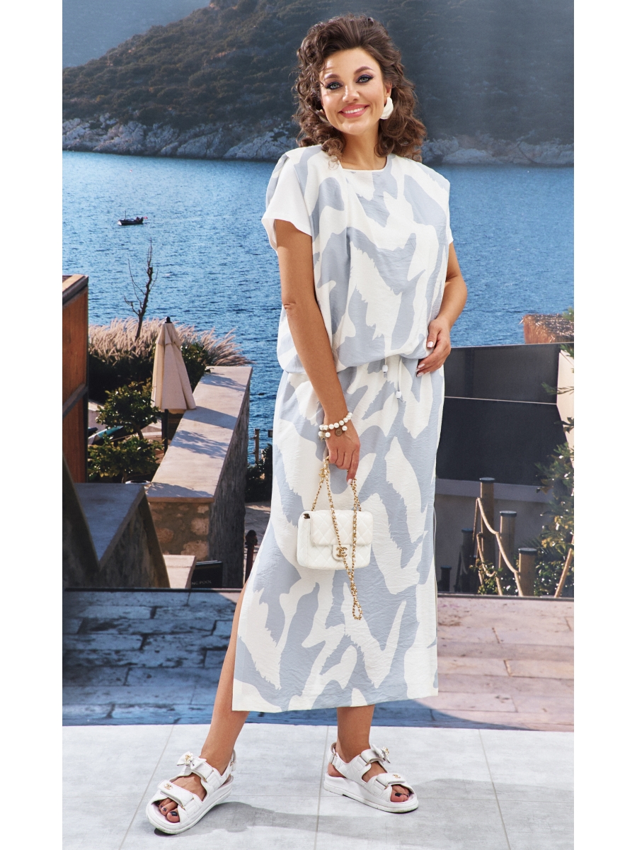 Юбочные костюмы 25203 молочный серо-голубой 11311₽