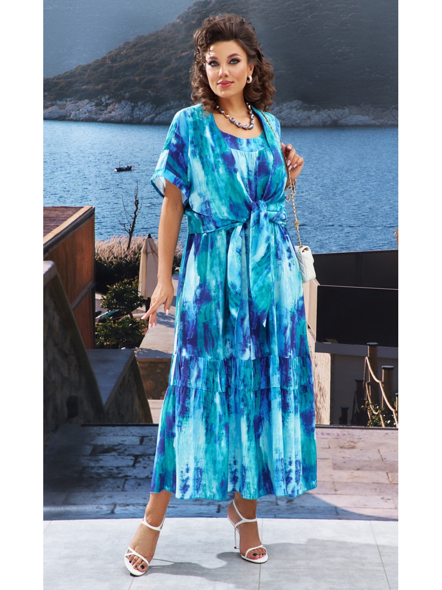 Плательные костюмы 24713 голубой синий 12931₽