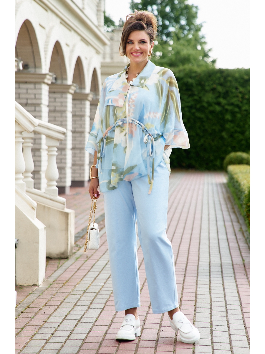 Брючные костюмы 26383 голубой молочный принт 13901₽