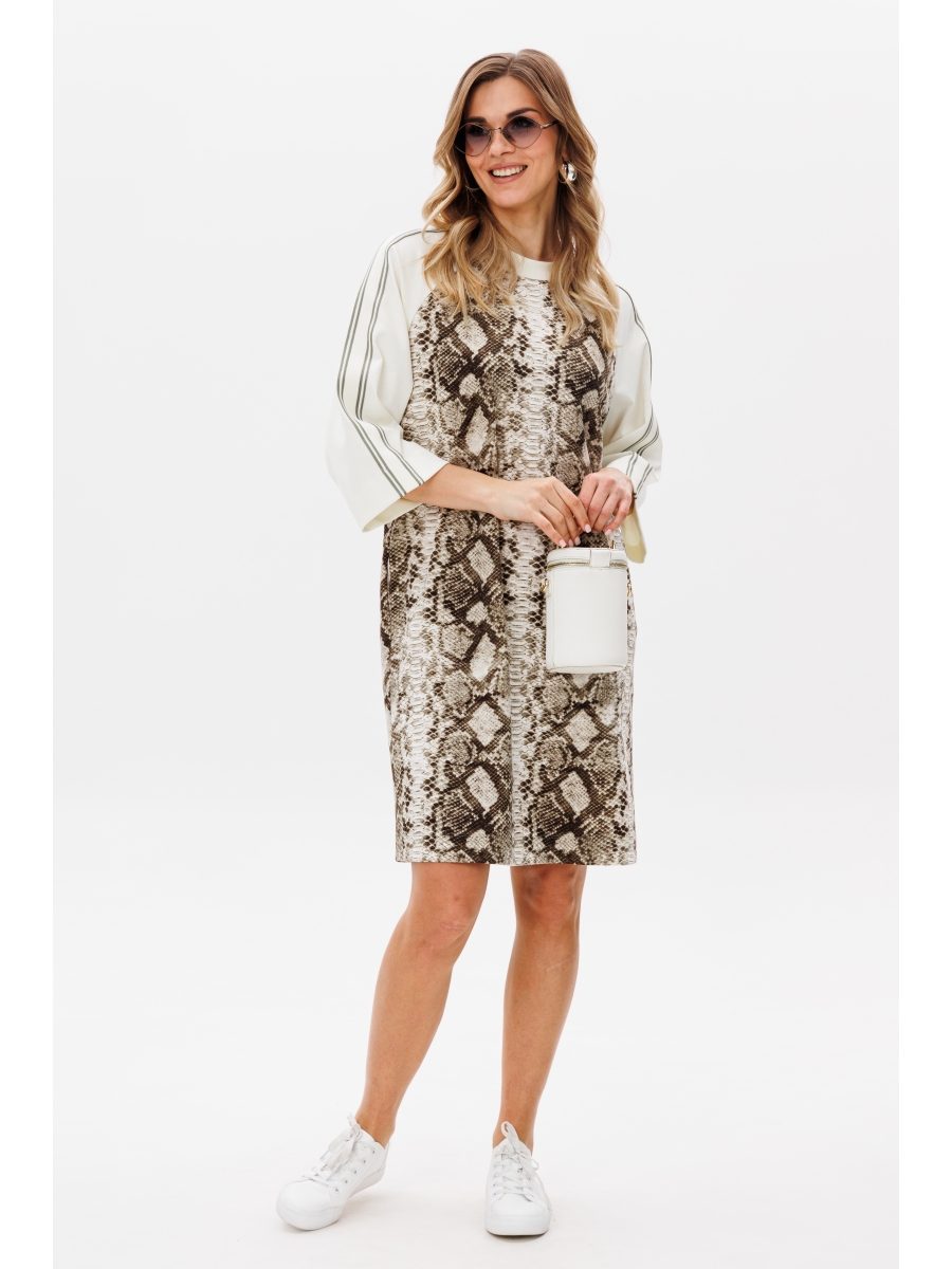 Платье 5370 молочный, олива питон