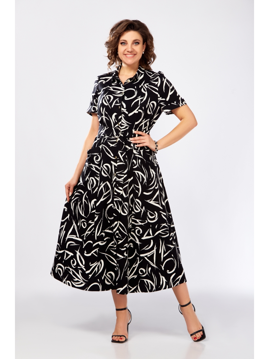 Платье 8441 черный в молочный принт 7906₽