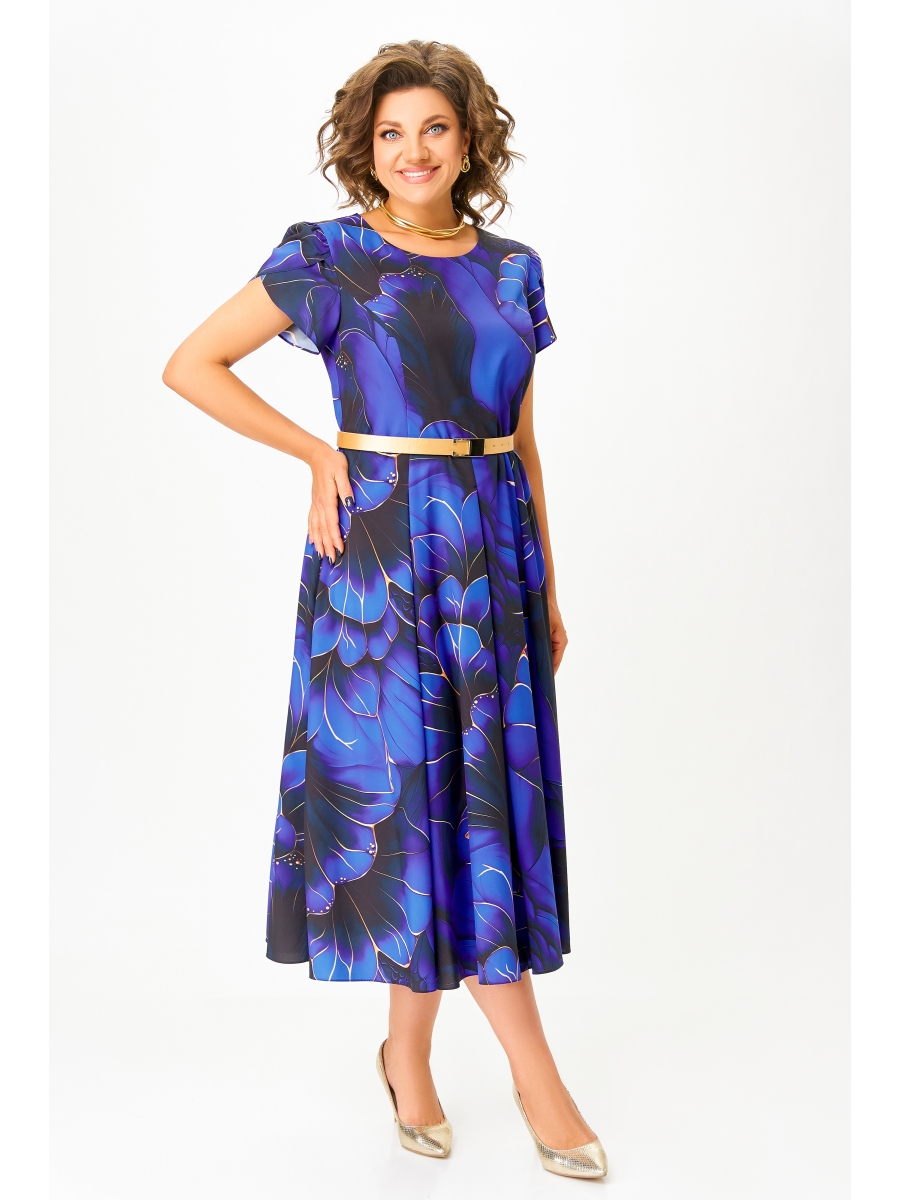 Платье 834 ультрамарин принт чёрно-золотые цветы 8071₽