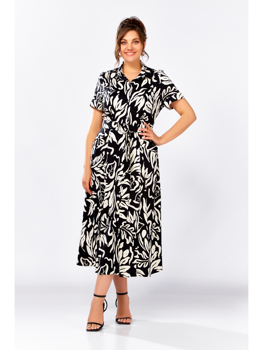 Платье 8444 черный в молочный принт 7906₽