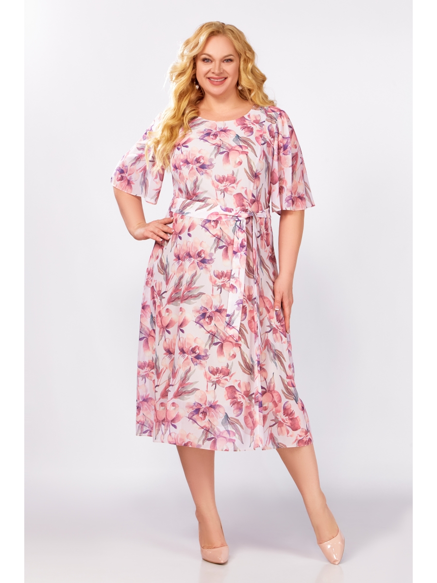Платье 827.2 пыльно-розовый, принт цветы