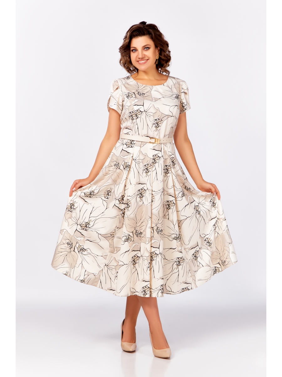 Платье 820.1 кремово-бежевый, принт цветы