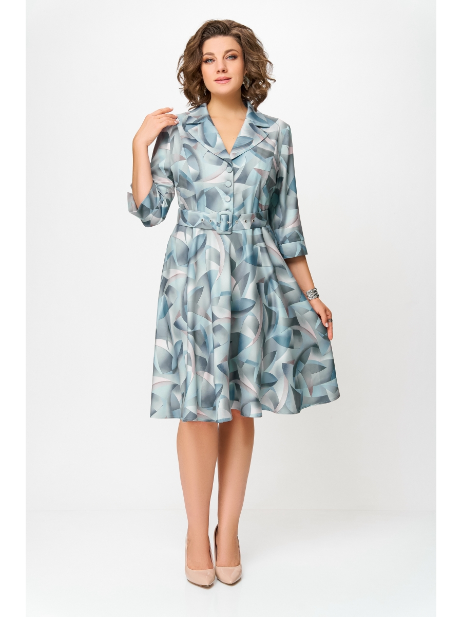 Платье 8711 серо-бежево-голубой принт абстракция 8022₽