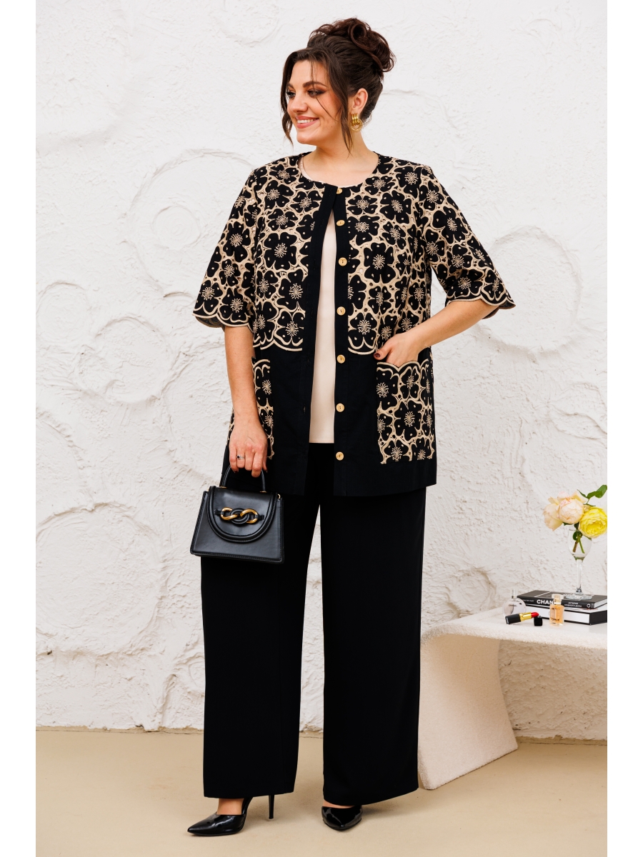 Брючные костюмы 3-2690 чёрный/бежевый