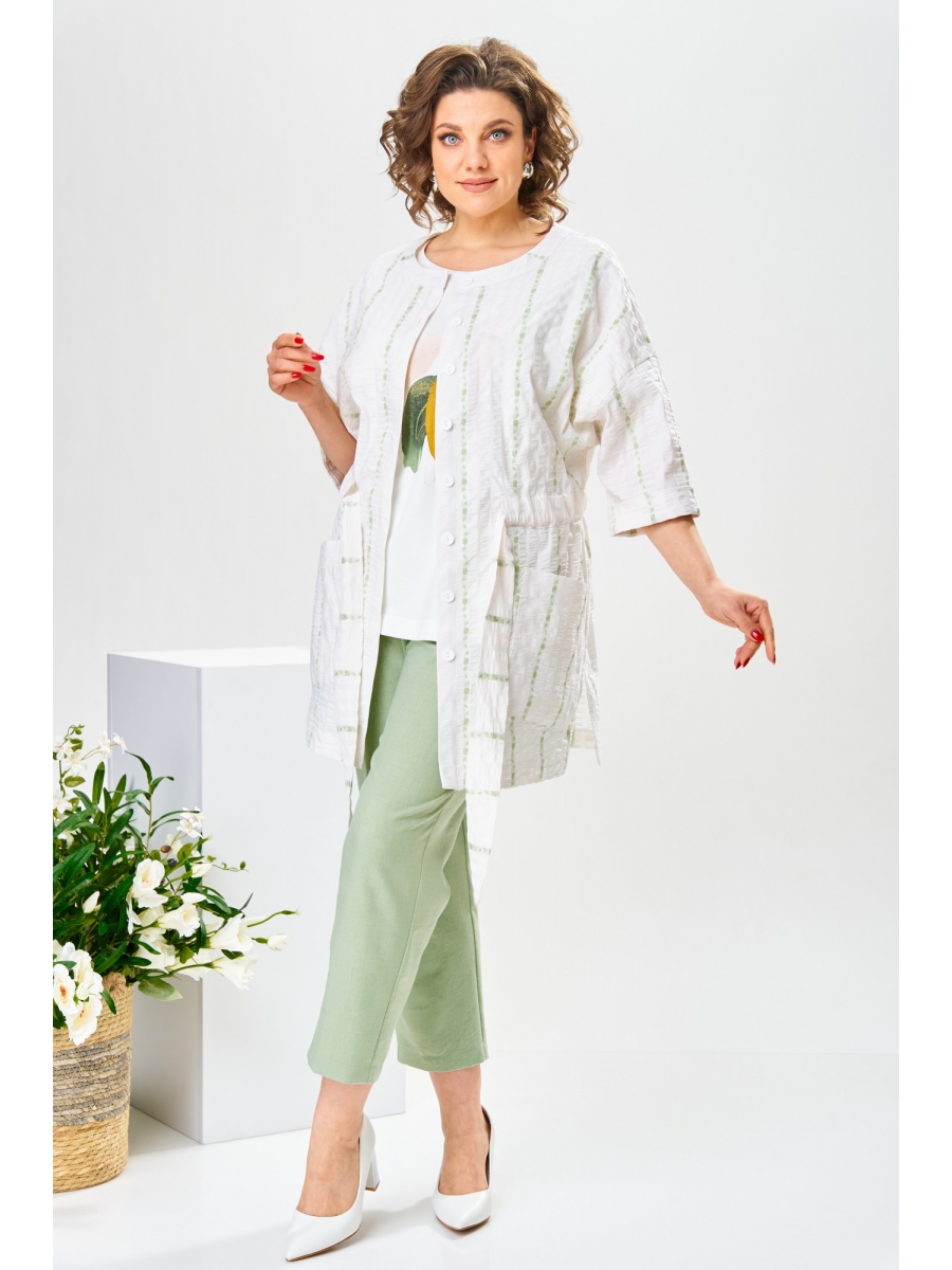 Брючные костюмы 3-2377 белый салатовый 10224₽