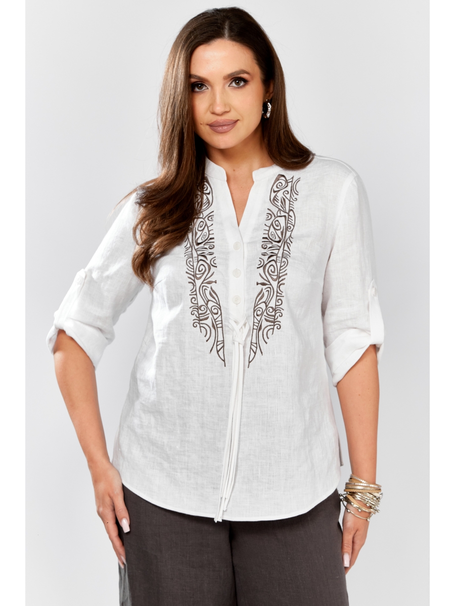 Блузка 625-076 белый, серая вышивка