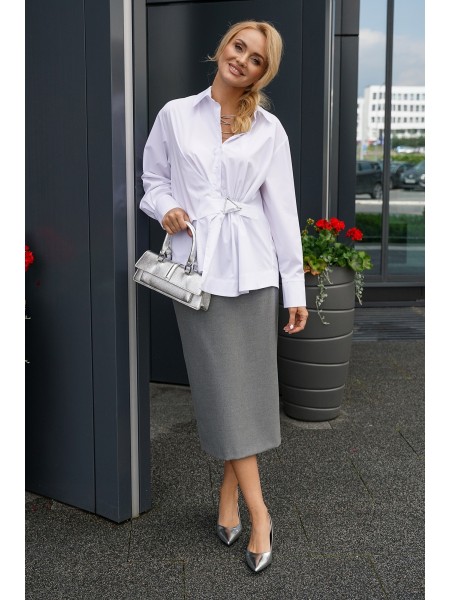 2383 белая блуза, серая юбка