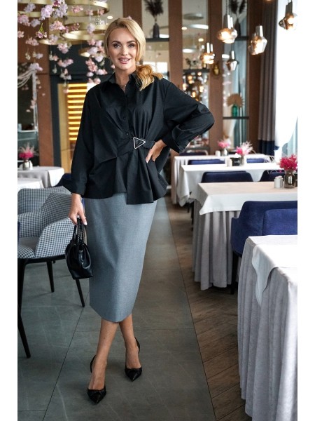2383 черная блуза, серая юбка