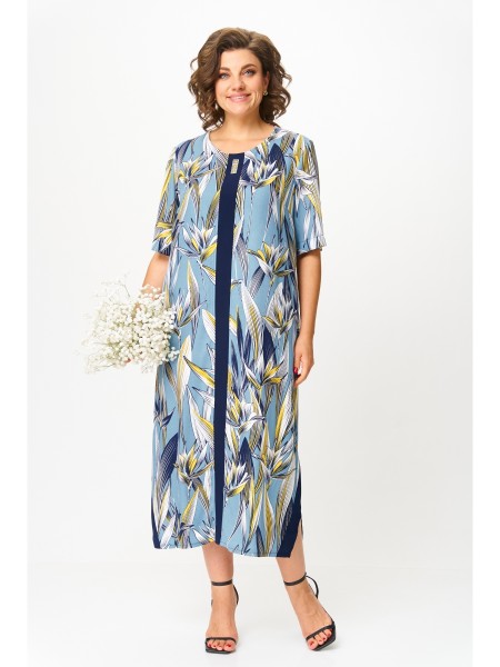 2168 голубой, цветы