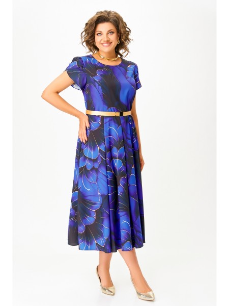 834 ультрамарин, принт «чёрно-золотые цветы»