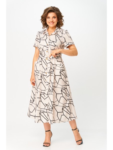 844.2 льняной, принт «чёрная геометрия»