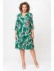 Платье артикул: 871 изумрудно-зелёный в бежево-молочный принт от Swallow - вид 1