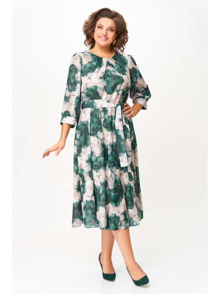 870.1 пудровый, принт изумрудные цветы