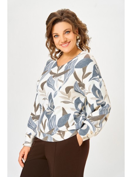 800.10 молочный, принт «листья в бежево-голубых тонах»