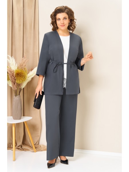 1458 графитно-голубой, белый с кружевом